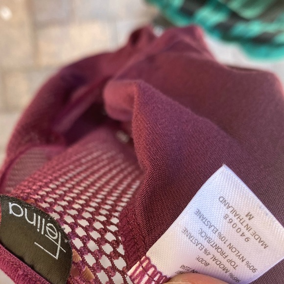 Burgundy Wine Mesh Accent Soft Modal Tunic Top - Picture 5 of 5